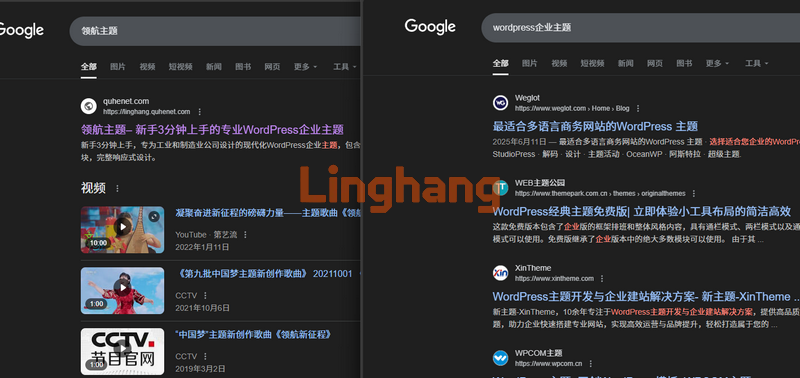 领航主题和WordPress企业主题搜索结果